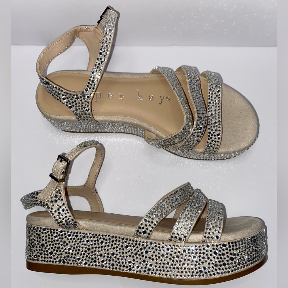 Copper Key Silver Rhinestone Platform Sandals Siz… - image 2